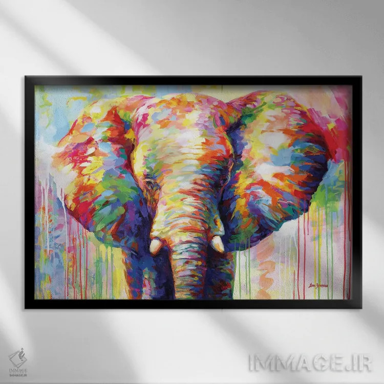 تابلو فیل رنگارنگ ۲ اثر لئون دوونیس - نمای قابدار مشکی