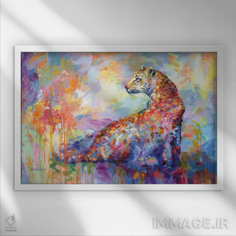 تابلو پلنگ رنگارنگ اثر لئون دوونیس - نمای قابدار سفید