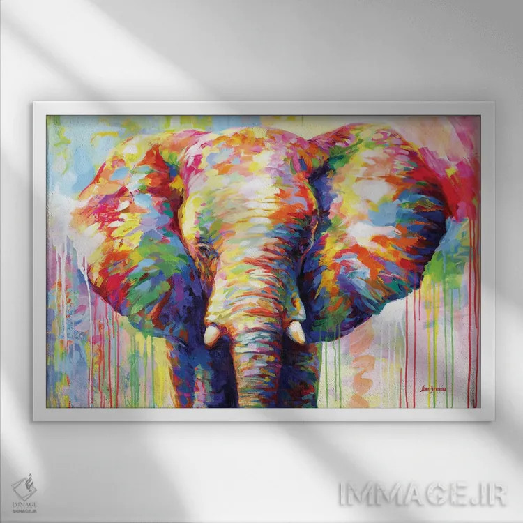 تابلو فیل رنگارنگ ۲ اثر لئون دوونیس - نمای قابدار سفید