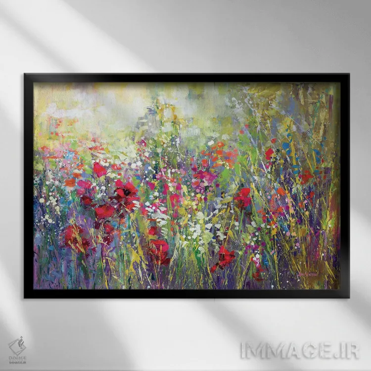 تابلو مزرعه گلهای وحشی توسکانی ۲ اثر لئون دوونیس - نمای قابدار مشکی