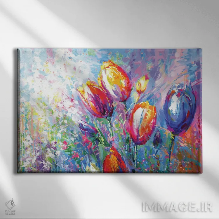 تابلو لالههای رنگارنگ اثر لئون دوونیس - نمای روبهرو روی دیوار
