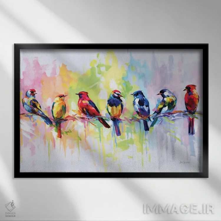 تابلو هفت پرنده رنگارنگ اثر لئون دوونیس - نمای قابدار مشکی