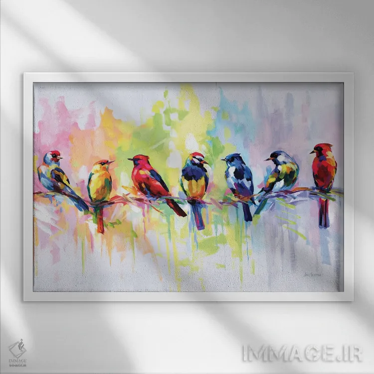 تابلو هفت پرنده رنگارنگ اثر لئون دوونیس - نمای قابدار سفید