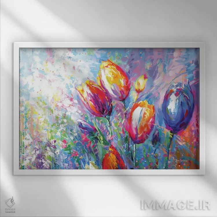 تابلو لالههای رنگارنگ اثر لئون دوونیس - نمای قابدار سفید
