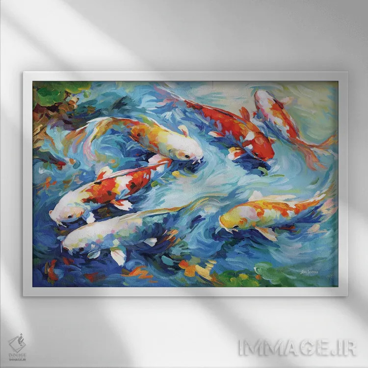 تابلو حرکت آرام کوی (ماهی ژاپنی) اثر لئون دوونیس - نمای قابدار سفید