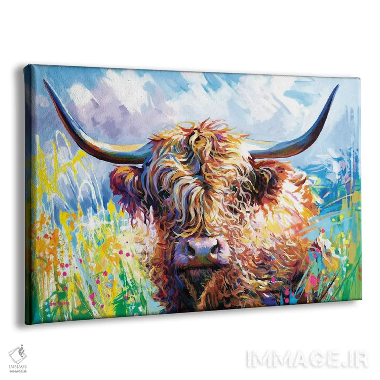 تابلو گاو هایلندی رنگارنگ اثر لئون دوونیس - نمای پرسپکتیو محصول