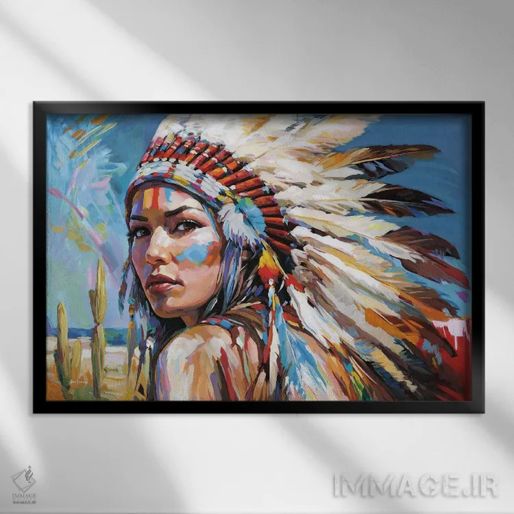 تابلو زن بومی آمریکایی اثر لئون دوونیس - نمای قابدار مشکی