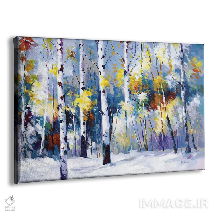 تابلو درختان غان پاییزی در جنگل برفی اثر لئون دوونیس - نمای پرسپکتیو محصول