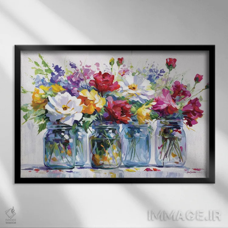 تابلو برداشتهای پرجنبوجوش گلها اثر لئون دوونیس - نمای قابدار مشکی