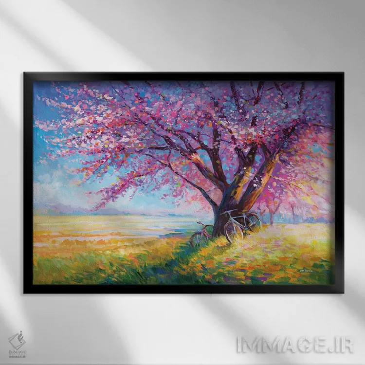تابلو عشق شیرین درختان شکوفه گیلاس اثر لئون دوونیس - نمای قابدار مشکی