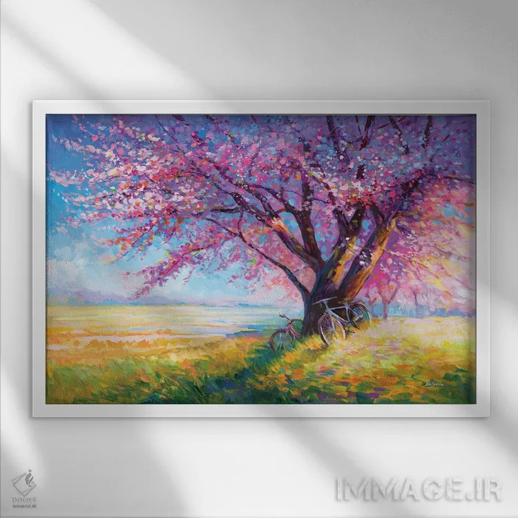 تابلو عشق شیرین درختان شکوفه گیلاس اثر لئون دوونیس - نمای قابدار سفید