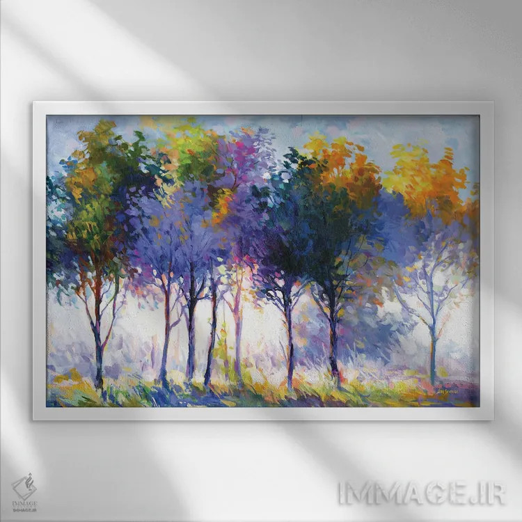 تابلو درختان درخشان در پرتو صبحگاهی اثر لئون دوونیس - نمای قابدار سفید