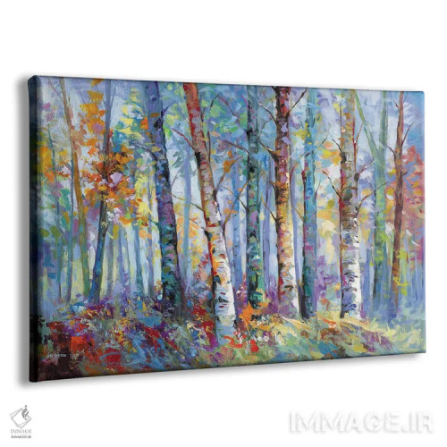 تابلو جنگل با درختان غان و رنگهای پاییزی اثر لئون دوونیس - نمای پرسپکتیو محصول