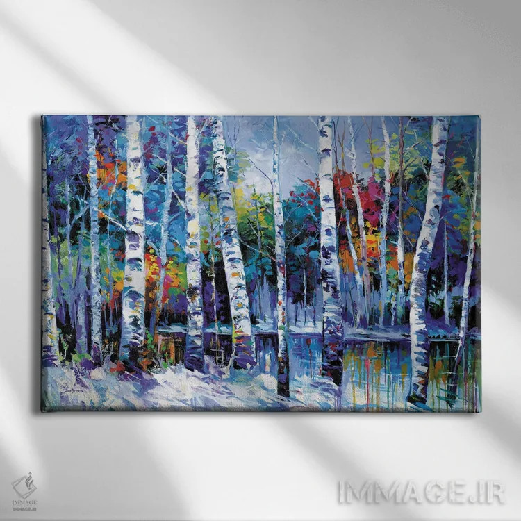 تابلو جنگل درختان غان رنگارنگ اثر لئون دوونیس - نمای روبهرو روی دیوار