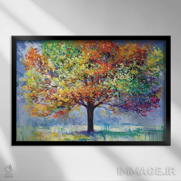 تابلو درخت زندگی رنگارنگ (آبستره) اثر لئون دوونیس - نمای قابدار مشکی