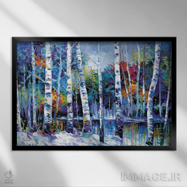 تابلو جنگل درختان غان رنگارنگ اثر لئون دوونیس - نمای قابدار مشکی