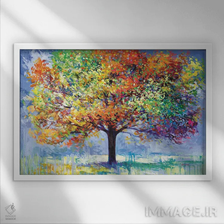 تابلو درخت زندگی رنگارنگ (آبستره) اثر لئون دوونیس - نمای قابدار سفید