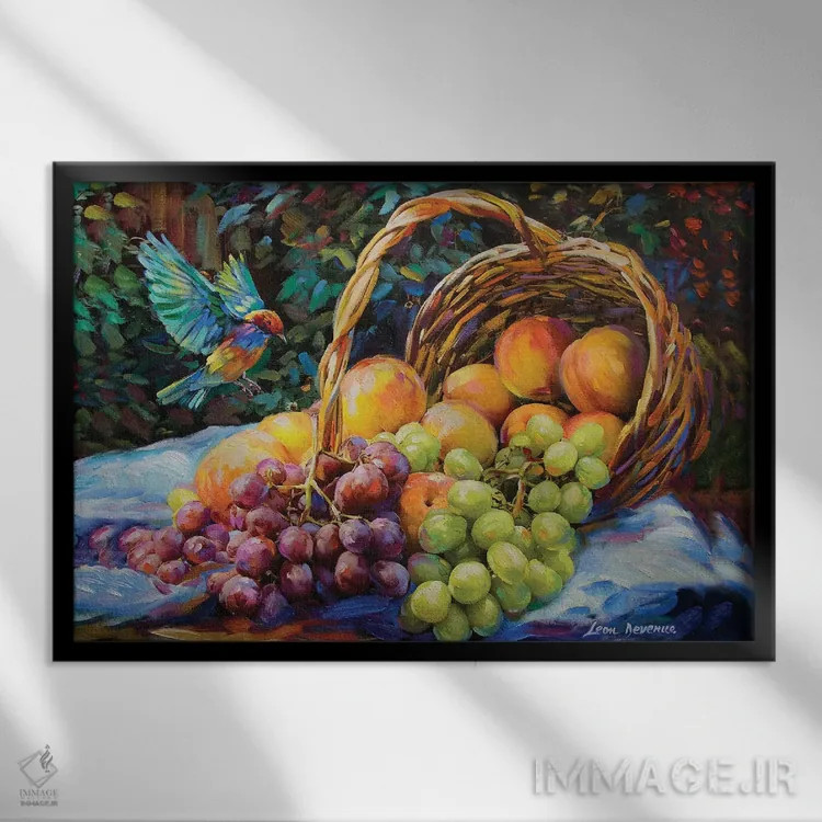 تابلو هلو و انگور اثر لئون دوونیس - نمای قابدار مشکی