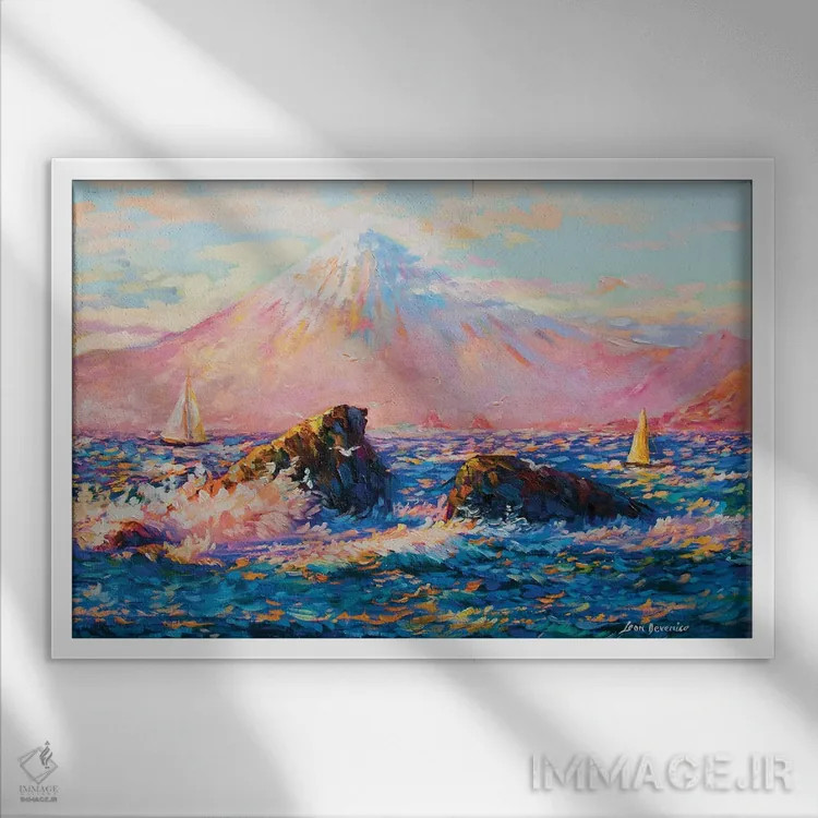 تابلو کوه فوجی اثر لئون دوونیس - نمای قابدار سفید