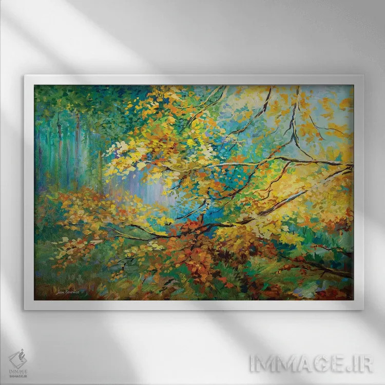 تابلو برگهای طلایی اثر لئون دوونیس - نمای قابدار سفید