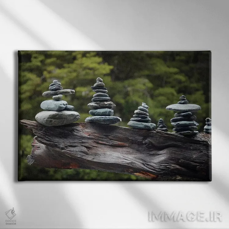 تابلو ستونهای سنگی ساخته شده توسط گردشگران کنار آبشار فنتیل، هاست پس، پارک ملی کوه اسپایرینگ، نیوزیلند اثر دیوید وال - نمای روبهرو روی دیوار