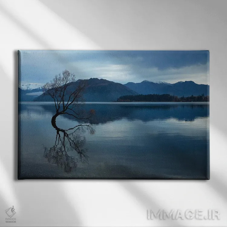 تابلو ابرها و "آن درخت واناکا" در انعکاس آب دریاچه واناکا، اوتاگو، جزیره جنوبی، نیوزیلند اثر دیوید وال - نمای روبهرو روی دیوار