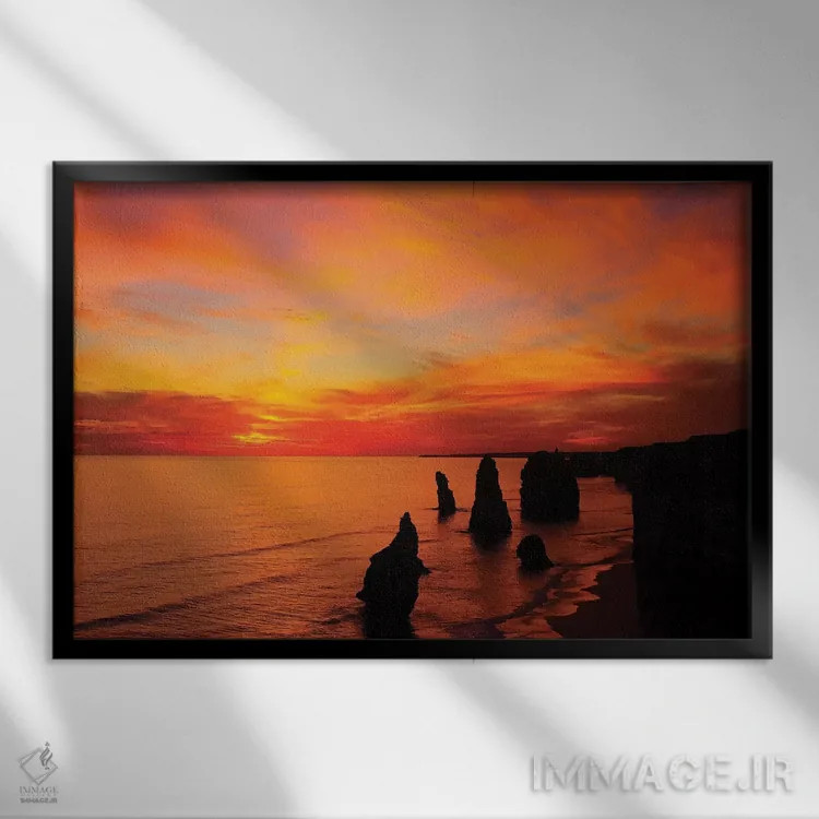 تابلو دوازده رسول در غروب آفتاب I، پارک ملی پورت کمپبل، ویکتوریا، استرالیا اثر دیوید وال - نمای قابدار مشکی