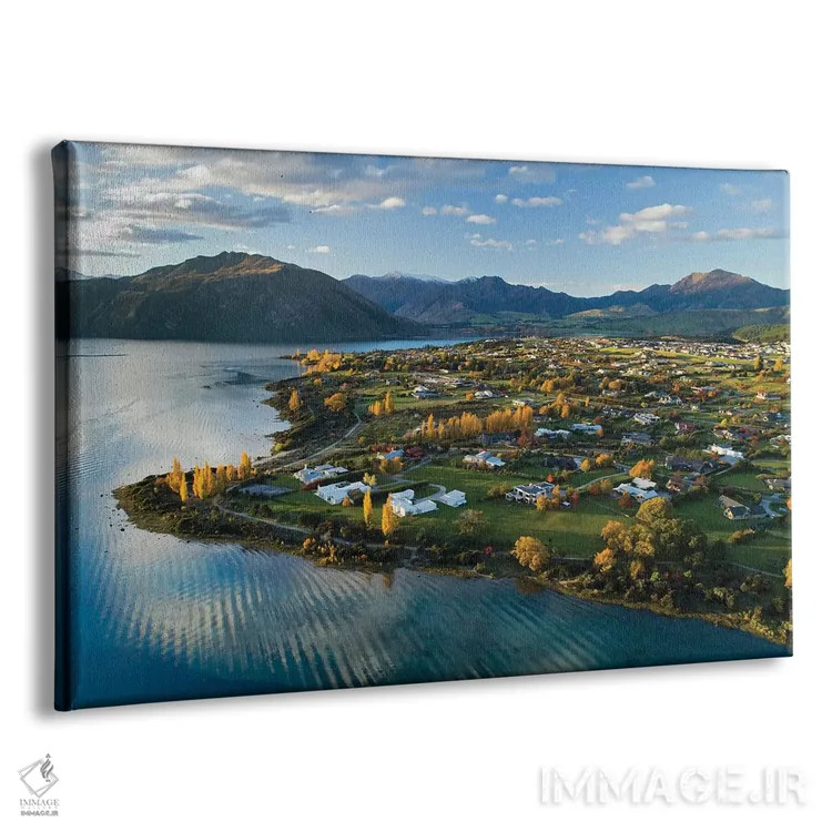 تابلو شهر واناکا و دریاچه واناکا در پاییز، اوتاگو، جزیره جنوبی، نیوزیلند اثر دیوید وال - نمای پرسپکتیو محصول