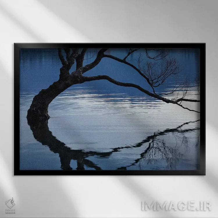 تابلو آن درخت واناکا در انعکاس آب دریاچه واناکا، اوتاگو، جزیره جنوبی، نیوزیلند اثر دیوید وال - نمای قابدار مشکی