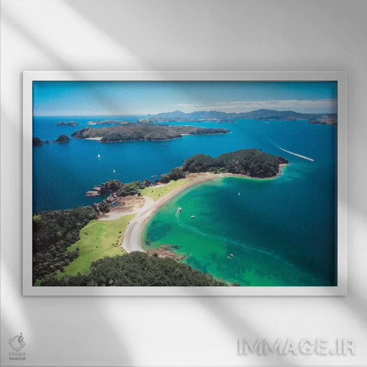 تابلو نمای هوایی، خلیج جزایر، منطقه نورثلند، جزیره شمالی، نیوزیلند اثر دیوید وال - نمای قابدار سفید