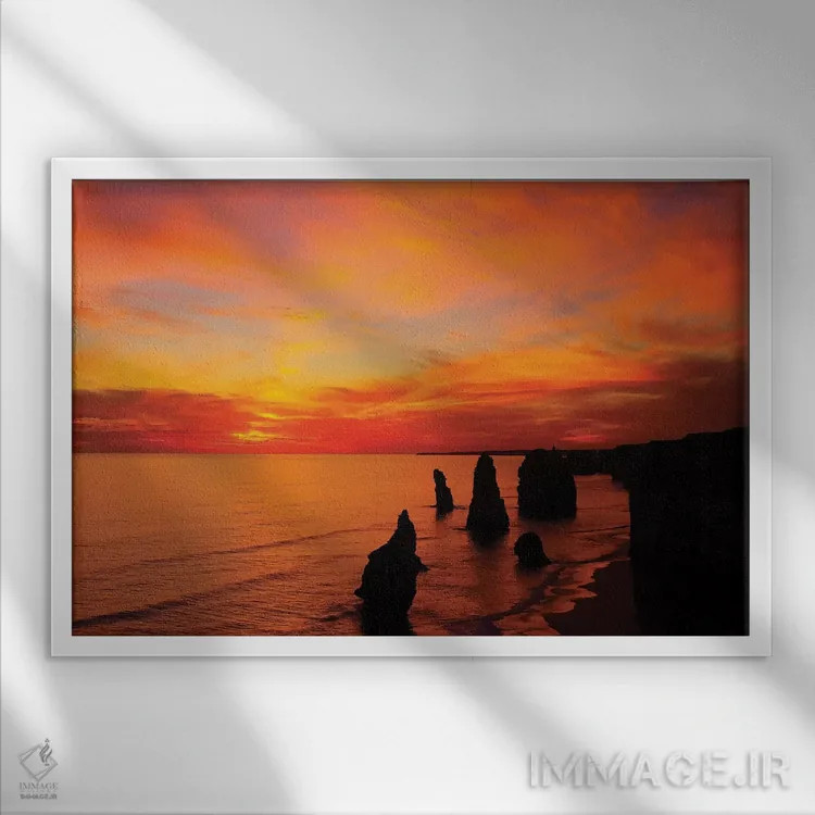 تابلو دوازده رسول در غروب آفتاب I، پارک ملی پورت کمپبل، ویکتوریا، استرالیا اثر دیوید وال - نمای قابدار سفید