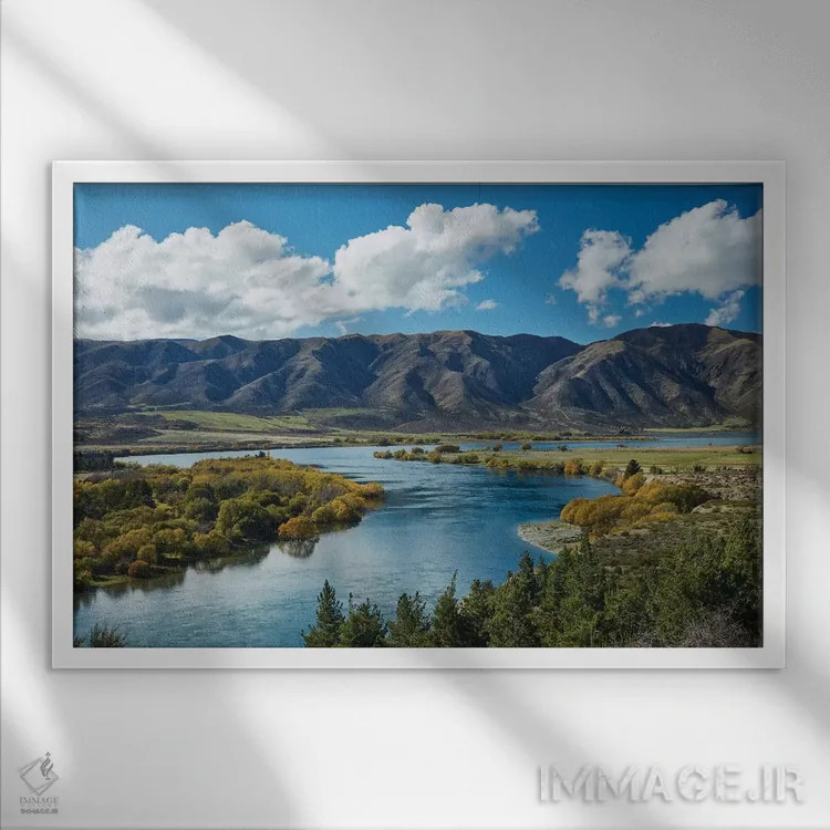 تابلو خم ماهیگیران، دره وایتاکی، اوتاگو شمالی، جزیره جنوبی، نیوزیلند II اثر دیوید وال - نمای قابدار سفید