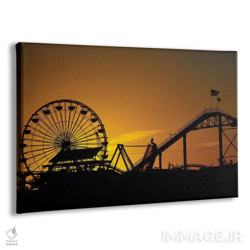 تابلو چرخوفلک پاسیفیک و ترن هوایی غربی در غروب، اسکله سانتا مونیکا، کالیفرنیا، آمریکا اثر دیوید وال - نمای پرسپکتیو محصول