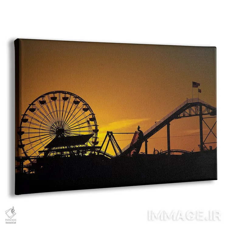 تابلو چرخوفلک پاسیفیک و ترن هوایی غربی در غروب، اسکله سانتا مونیکا، کالیفرنیا، آمریکا اثر دیوید وال - نمای پرسپکتیو محصول