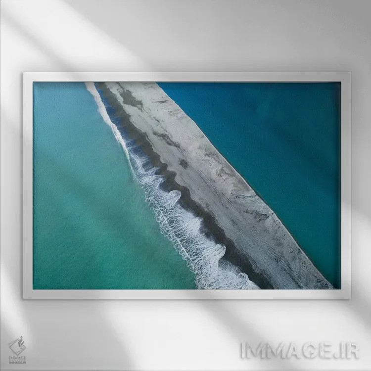 تابلو نوار شنی در دهانه رودخانه رکایا، مید کنتربری، جزیره جنوبی، نیوزیلند اثر دیوید وال - نمای قابدار سفید