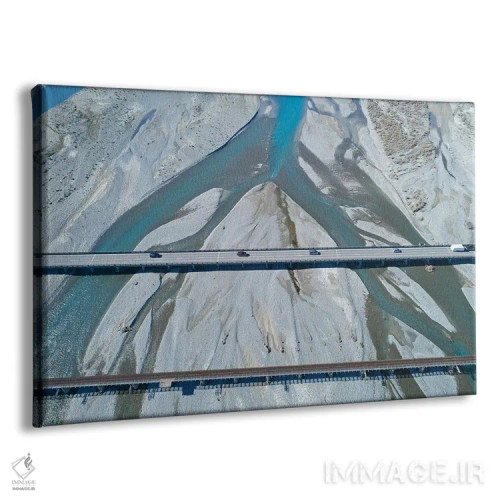 تابلو پلهای جادهای و ریلی بر فراز رودخانه رکایا، رکایا، مید کنتربری، جزیره جنوبی، نیوزیلند اثر دیوید وال - نمای پرسپکتیو محصول