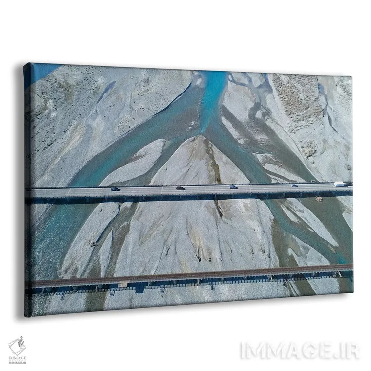 تابلو پلهای جادهای و ریلی بر فراز رودخانه رکایا، رکایا، مید کنتربری، جزیره جنوبی، نیوزیلند اثر دیوید وال - نمای پرسپکتیو محصول