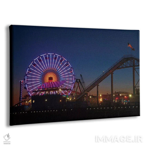 تابلو چرخوفلک پاسیفیک و ترن غربی در شب، اسکله سانتا مونیکا، کالیفرنیا، آمریکا اثر دیوید وال - نمای پرسپکتیو محصول