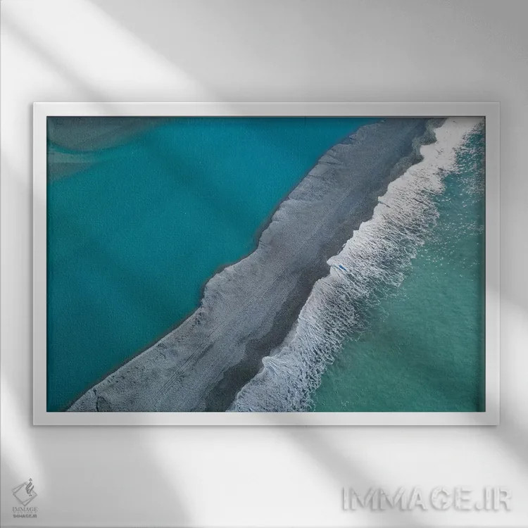 تابلو نوار شنی در دهانه رودخانه رکایا، مید کنتربری، جزیره جنوبی، نیوزیلند اثر دیوید وال - نمای قابدار سفید