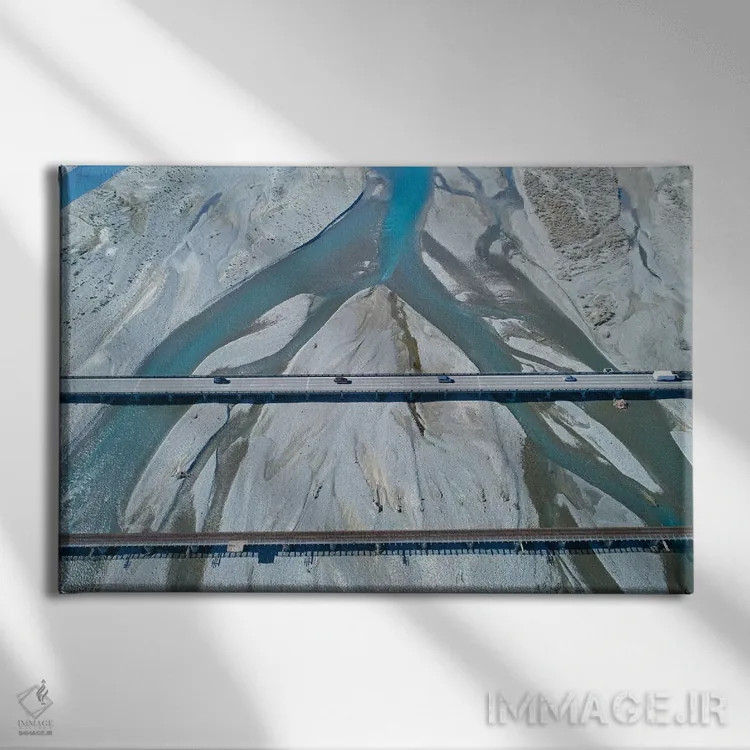 تابلو پلهای جادهای و ریلی بر فراز رودخانه رکایا، رکایا، مید کنتربری، جزیره جنوبی، نیوزیلند اثر دیوید وال - نمای روبهرو روی دیوار