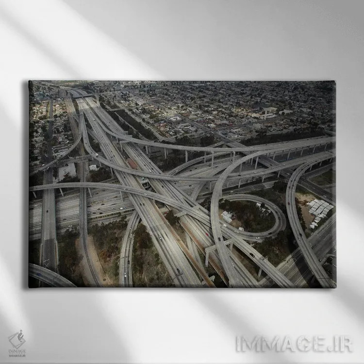 تابلو نمای هوایی II، تقاطع هری پرگرسون، لسآنجلس جنوبی، کالیفرنیا، آمریکا اثر دیوید وال - نمای روبهرو روی دیوار
