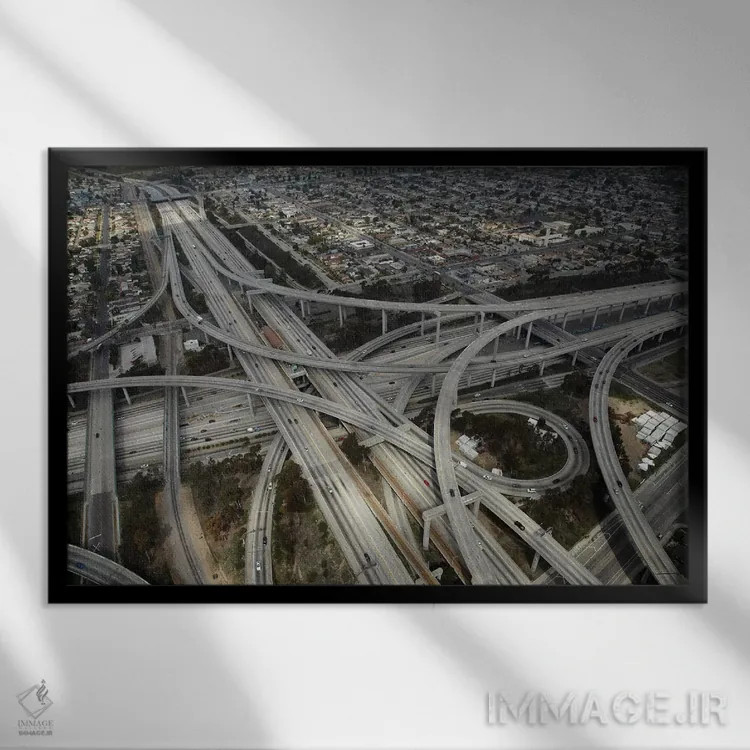 تابلو نمای هوایی II، تقاطع هری پرگرسون، لسآنجلس جنوبی، کالیفرنیا، آمریکا اثر دیوید وال - نمای قابدار مشکی