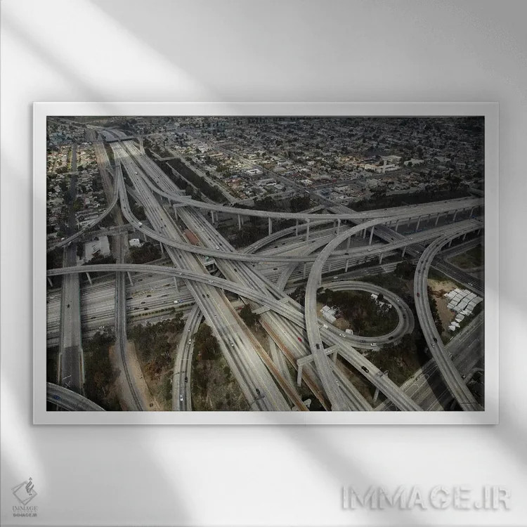 تابلو نمای هوایی II، تقاطع هری پرگرسون، لسآنجلس جنوبی، کالیفرنیا، آمریکا اثر دیوید وال - نمای قابدار سفید