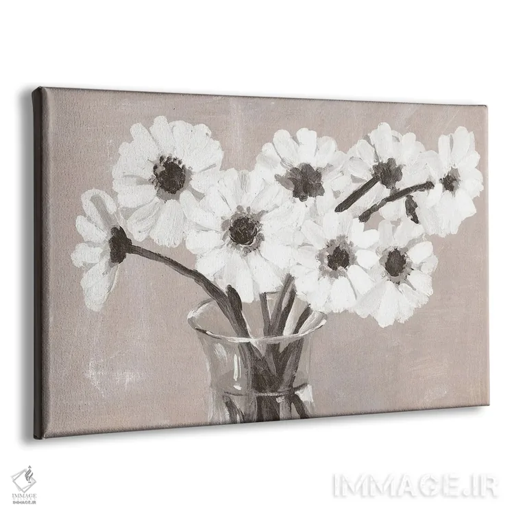 تابلو طرح گلدار به رنگ خاکستری-بژ اثر داگوود پورتفولیو (استودیو) - نمای پرسپکتیو محصول