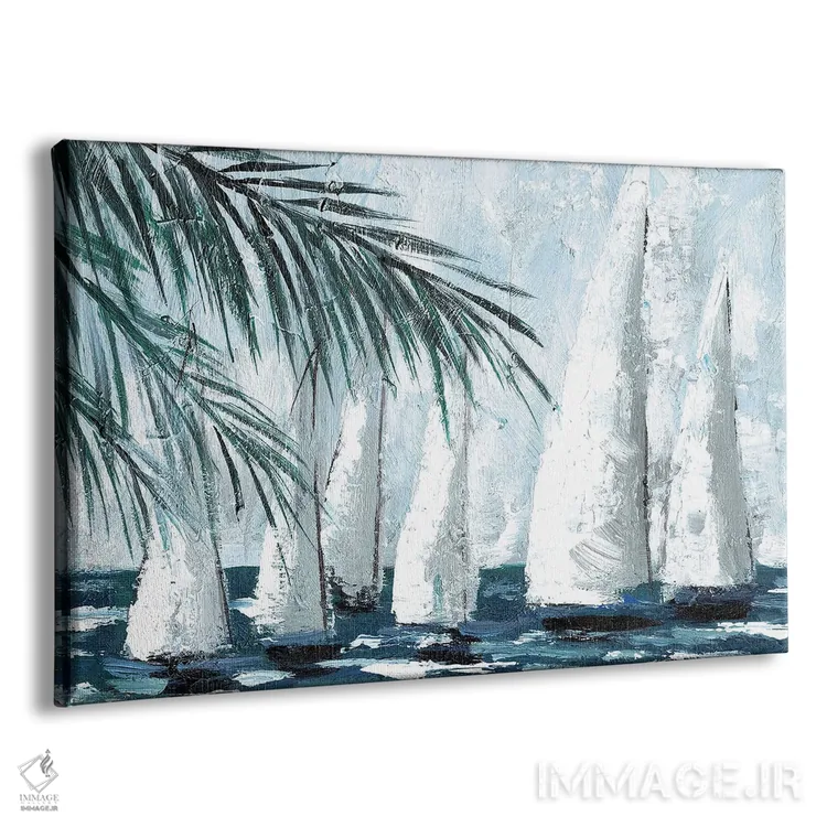 تابلو قایقهای بادبانی پشت درختان نخل اثر داگوود پورتفولیو (استودیو) - نمای پرسپکتیو محصول