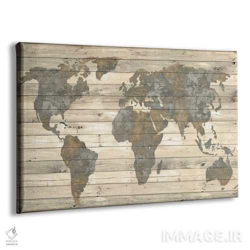 تابلو نقشه جهان روی چوب اثر جیمی مکداول - نمای پرسپکتیو محصول