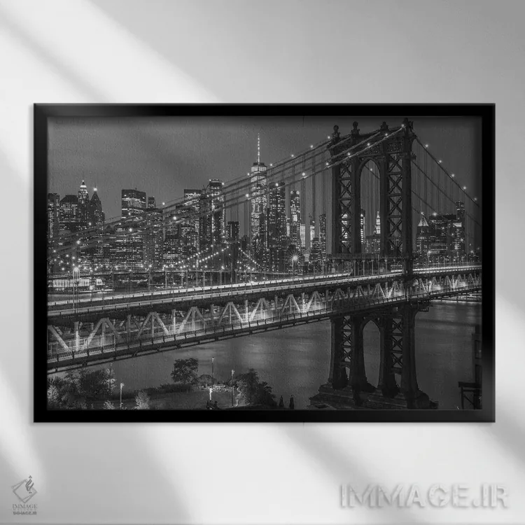 تابلو پل منهتن به صورت سیاه و سفید اثر دیلان واکر - نمای قابدار مشکی