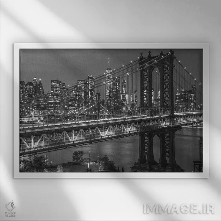 تابلو پل منهتن به صورت سیاه و سفید اثر دیلان واکر - نمای قابدار سفید