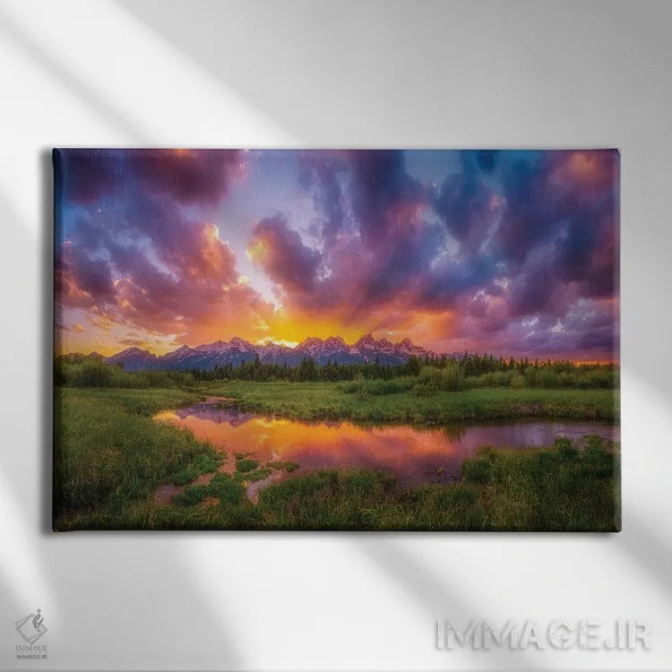 تابلو غروب باشکوه در تتونز (کوهستان ایالات متحده) اثر دارن وایت فوتوگرافی (عکاس) - نمای روبهرو روی دیوار