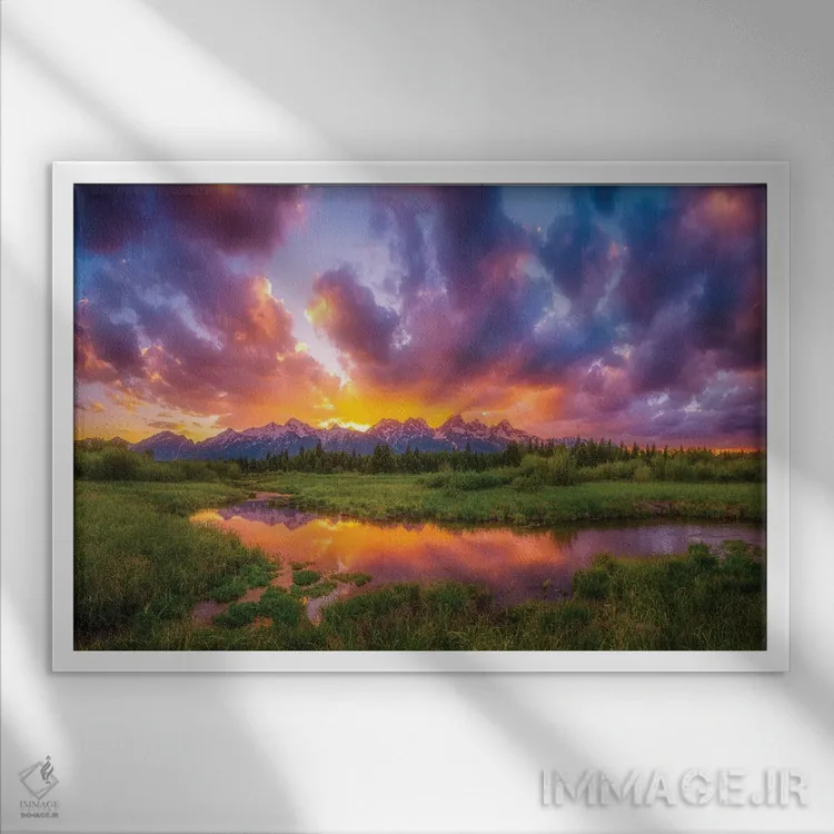 تابلو غروب باشکوه در تتونز (کوهستان ایالات متحده) اثر دارن وایت فوتوگرافی (عکاس) - نمای قابدار سفید